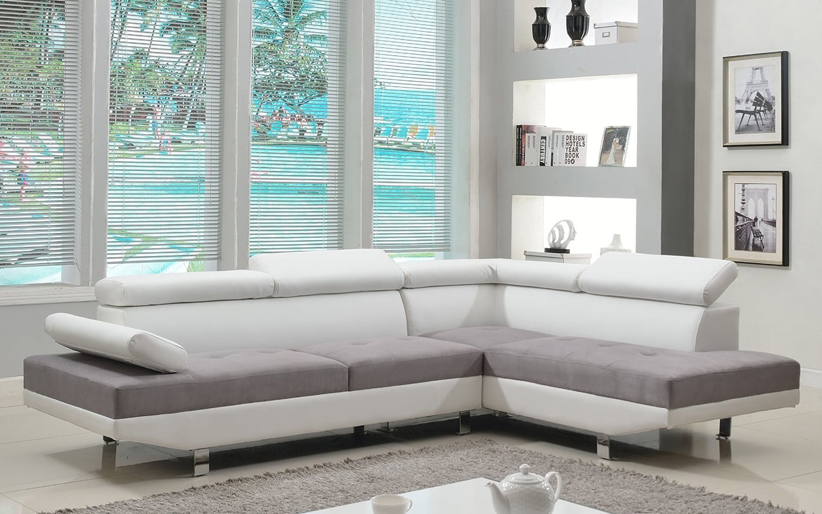 Mobilis 2 pc Modern Microfiber and PU Leather TwoTone Sectional Sofa