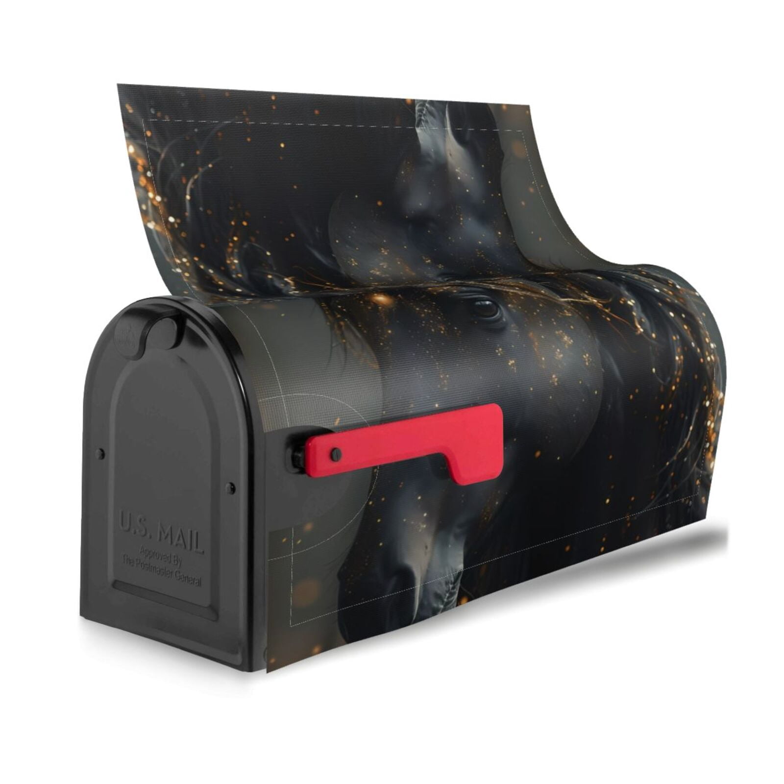 Vsdgher Black And Gold White Horse Mailbox Cover Magnetic Mailbox Wraps Post Letter Box Cover for Garden Yard Home Decor 2 Sizes-21x18 in