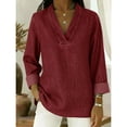 thumbnail image 2 of Women's 3/4 Sleeve Tops Solid Color Retro Denim Like Loose 3/4 Sleeve Comfort Neck Shirt V Neck T Shirts for Women, 2 of 4