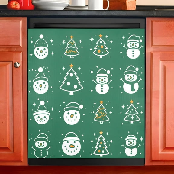 Ryvnso Christmas Snowmans Tree Dishwasher Magnetic Refrigerator Magnet Cover Kitchen Home Decorative 23"x26"