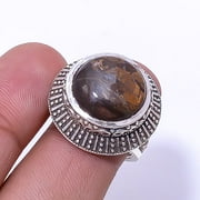 Bronzite Jasper - Usa Fine Art Oxidised 925 Sterling Silver Ring S.7 R942122024