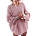 thumbnail image 3 of Women'S Oversized Sweaters Batwing Sleeve Mock Neck Jumper Tops Chunky Knit Pullover Sweater Pink M, 3 of 9