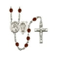 thumbnail image 1 of St. Joan of Arc / Nat'l Guard Silver-Plated Rosary 6mm January Red Fire Polished Beads Crucifix Size 1 3/8 x 3/4 medal charm, 1 of 1