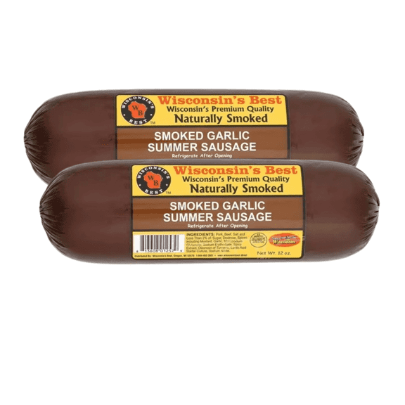 Wisconsin's Best - Garlic Smoked Summer Sausage, 2-Pack, 12 oz Each | Shelf Stable, Keto Friendly, High Protein, Low Sugar, Low Carb | Summer Sausage | Great for Charcuterie