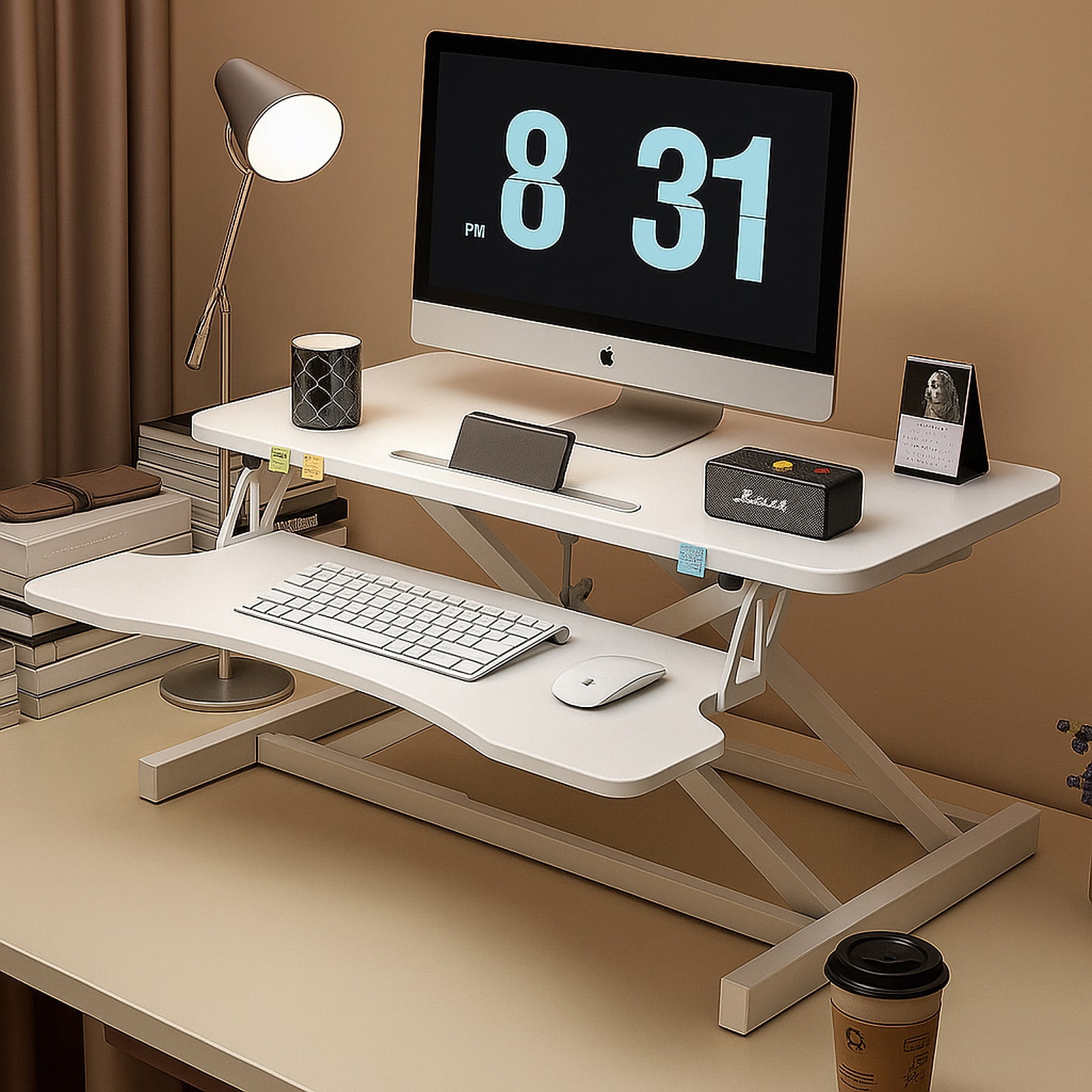 32 Inch Standing Desk Converter, Height Adjustable Laptop Sit Stand Desk Riser Laptop Workstation for Table Tops and Home Office with Keyboard Tray, White