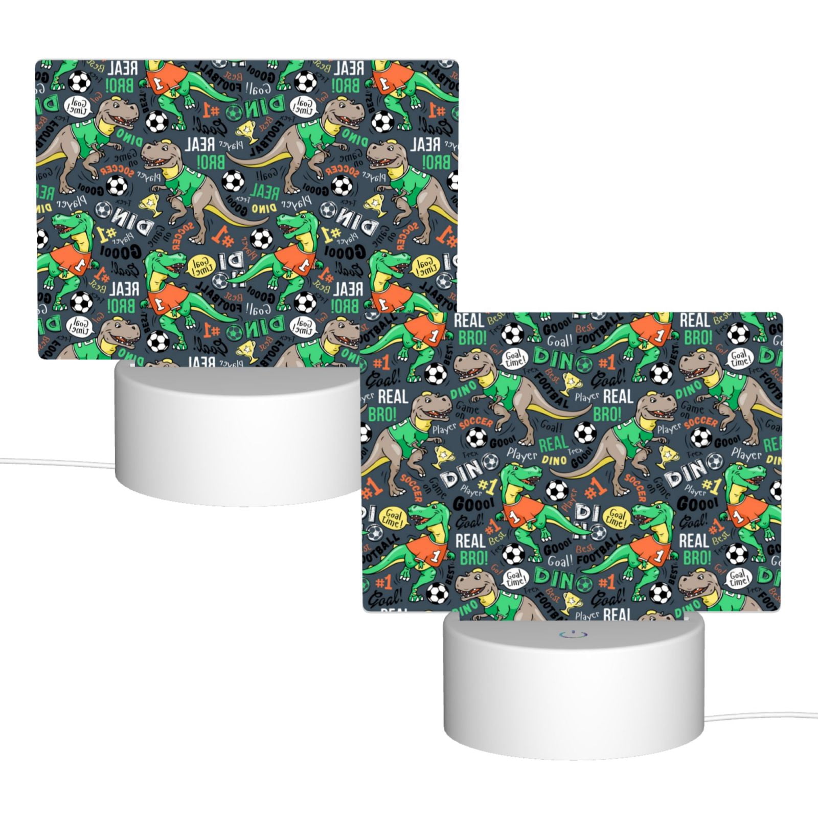 Vsdgher Dinosaur Plays Soccer Rectangular Acrylic Night Light Acrylic Sleep Night Light Friend Gifts for Birthday Gifts for Women Teens Boys Girls