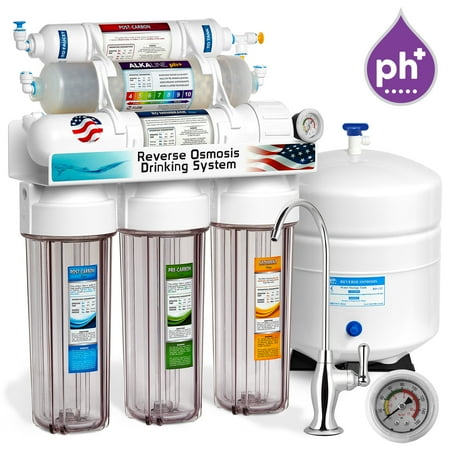 Express Water 10-Stage RO Reverse Osmosis Alkaline pH+ Water Filter System Clear Gauge 50 GPD - ROALK5DCG