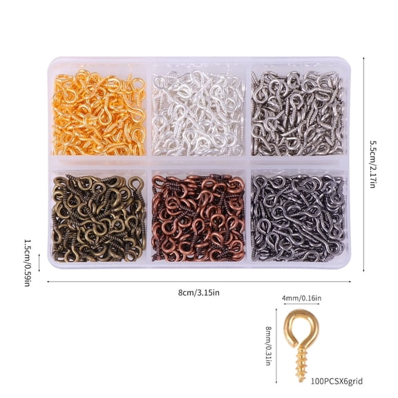 600 PCS Small Screw Eye Pins for Jewelry Making, Mini Metal Eye Hooks Threaded Eyelet Screws for DIY Crafts, Earrings, Necklace Pendants and Beading Supplies