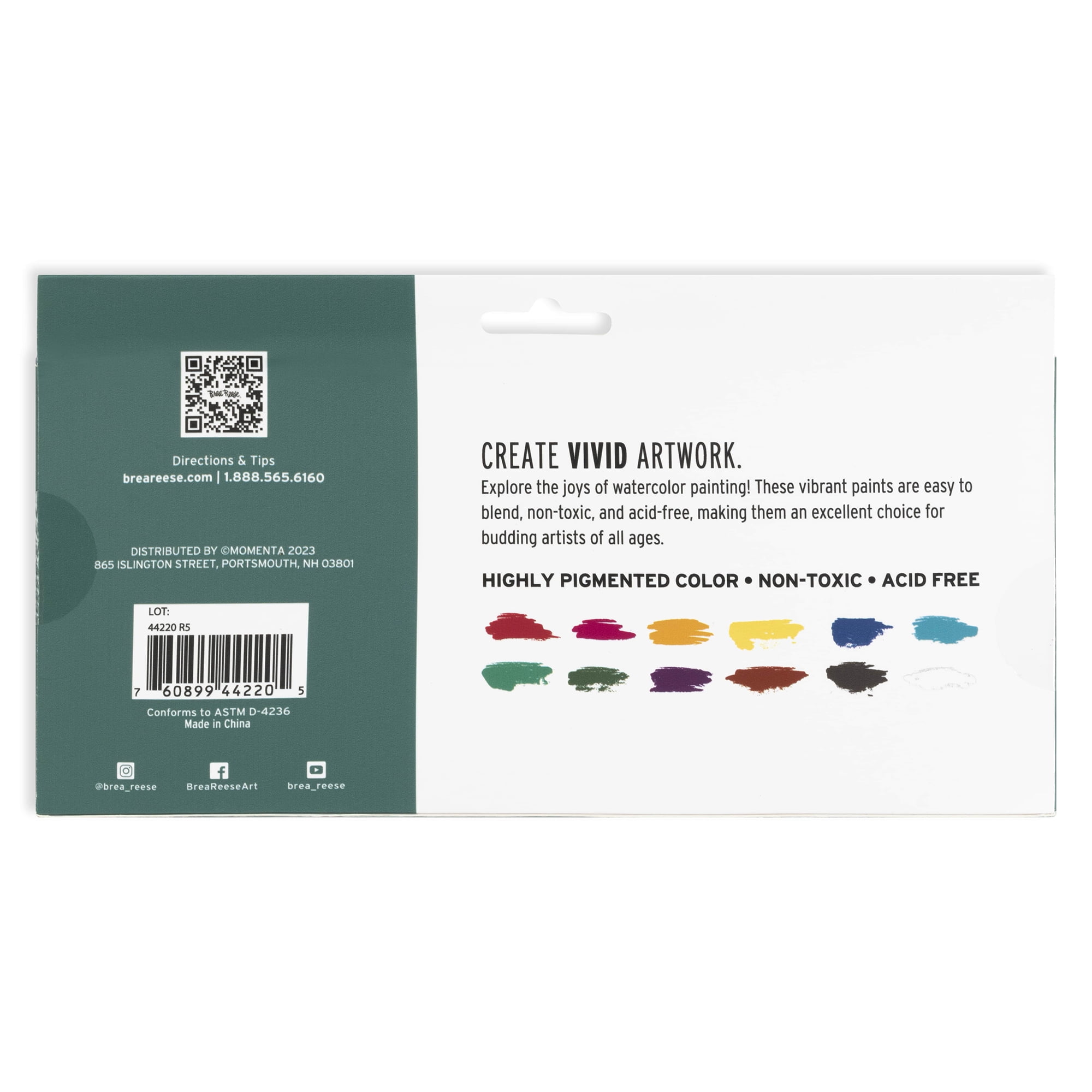 Brea Reese: Professional Watercolor Paint Set - Jewel Tones - 12 Tubes - Luxurious & Rich Colors, Matte Finish, Acid-Free, Non-Toxic, Art Supplies