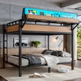 thumbnail image 3 of Leumius Queen over Queen Size Metal Bunk Bed with Storage Shelves and Pegboard, Bunk Bed Frame with USB Ports and LED Lights, Space-Saving for Teens and Adults Natural, 3 of 9
