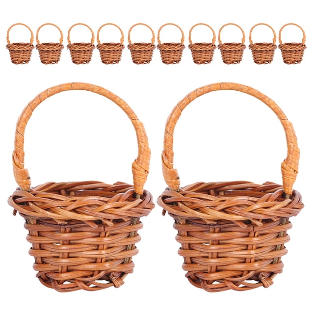SHISUYAN 12pcs Handheld Imitation Rattan Woven Basket Miniature Plastic Storage Basket Photography Props