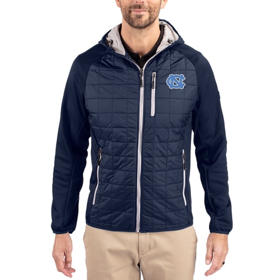 Men's-Cutter & Buck Navy North Carolina Tar Heels Rainier Eco Hybrid PrimaLoft Raglan Full-Zip Jacket