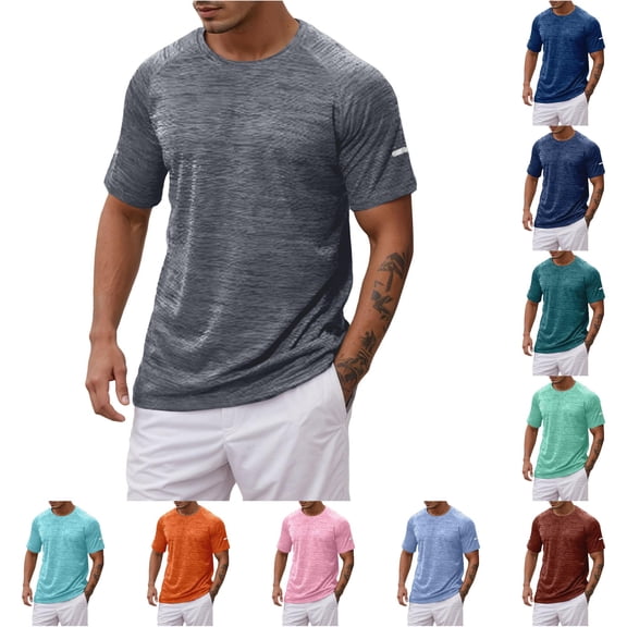 CUSTG Men Tshirts Athletic Performance T Shirt For Summer Active Wear Comfortable Round Neck Sports Shirt For Running And Fitness Soft Short Sleeve Solid Color Tops