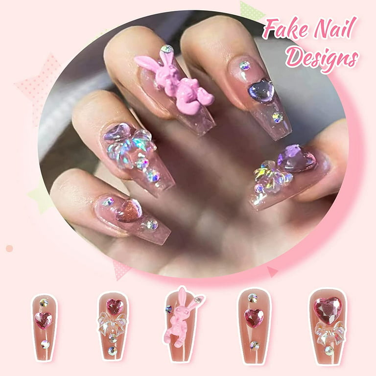Pink Purple Long Coffin False Nails Y2K Press on Nails Full Cover