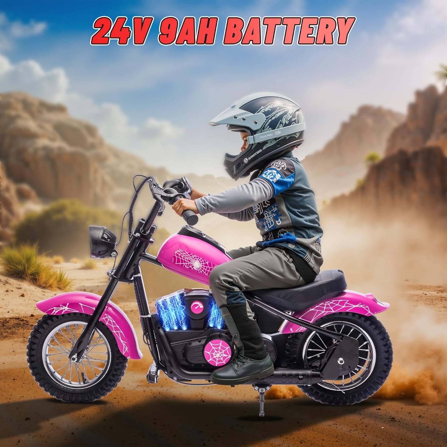 Akaber 24V Electric Dirt Bike for Kids, Motor Kids Dirt Bike, 250W Ride On Motorcycle up to 15 mph, Power Display, Rear Suspension, Hand Brake