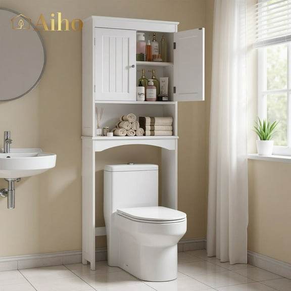Aiho Over The Toilet Storage Cabinet, Bathroom Shelf Over Toilet, Bathroom Storage Cabinet Organizer - White