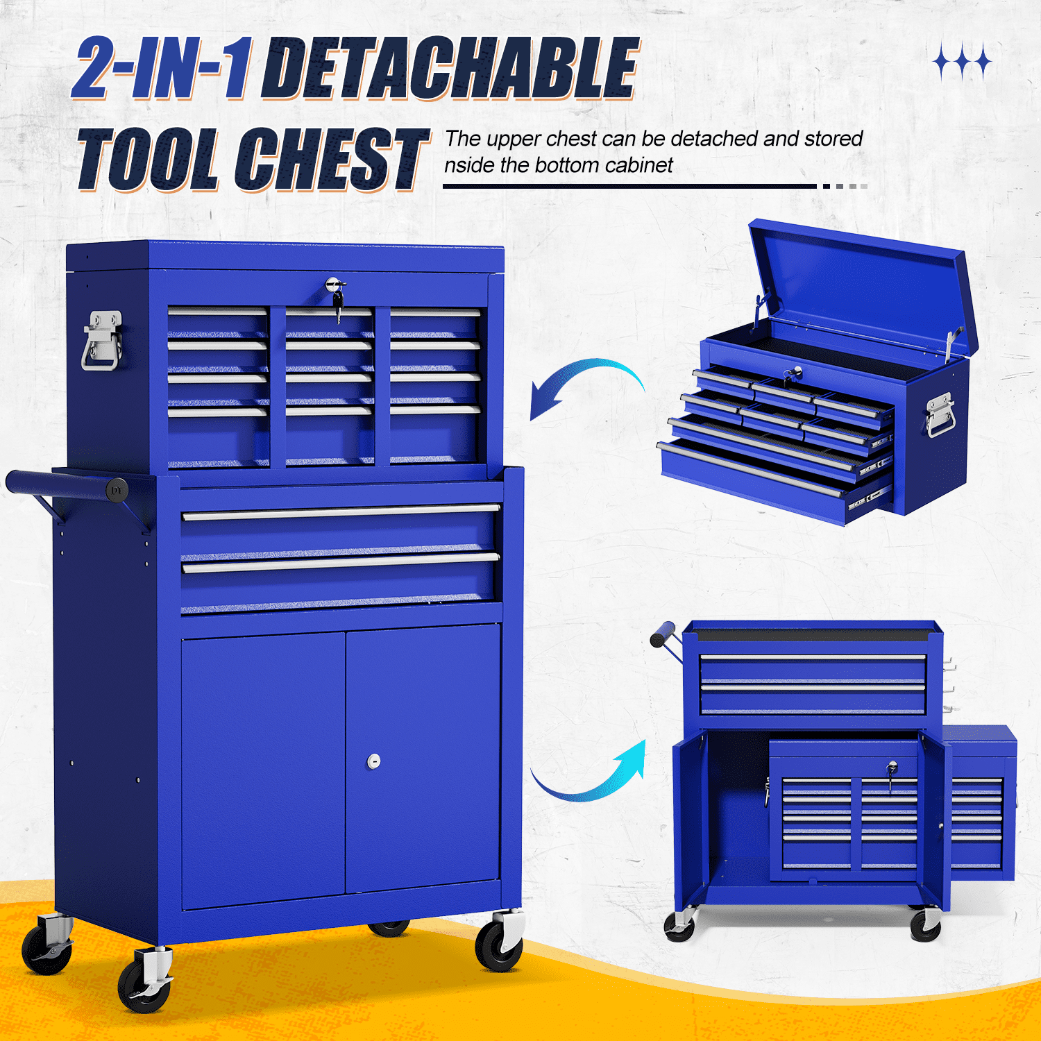 ZBOM 24.2 inch 10-Drawer Rolling Tool Chest, Sliding Metal Drawer Rolling Tool Storage Cabinet, Removable Toolbox Organizer for Workshop, Garage