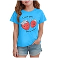 thumbnail image 1 of Akiihool T-Shirts pour Fille Col Montant Ensemble de T-Shirts pour Fille T-Shirts à Motif Lettrage Manches Courtes Col Rond T-Shirt d'Été (Bleu Ciel, 5-6 Ans), 1 of 4