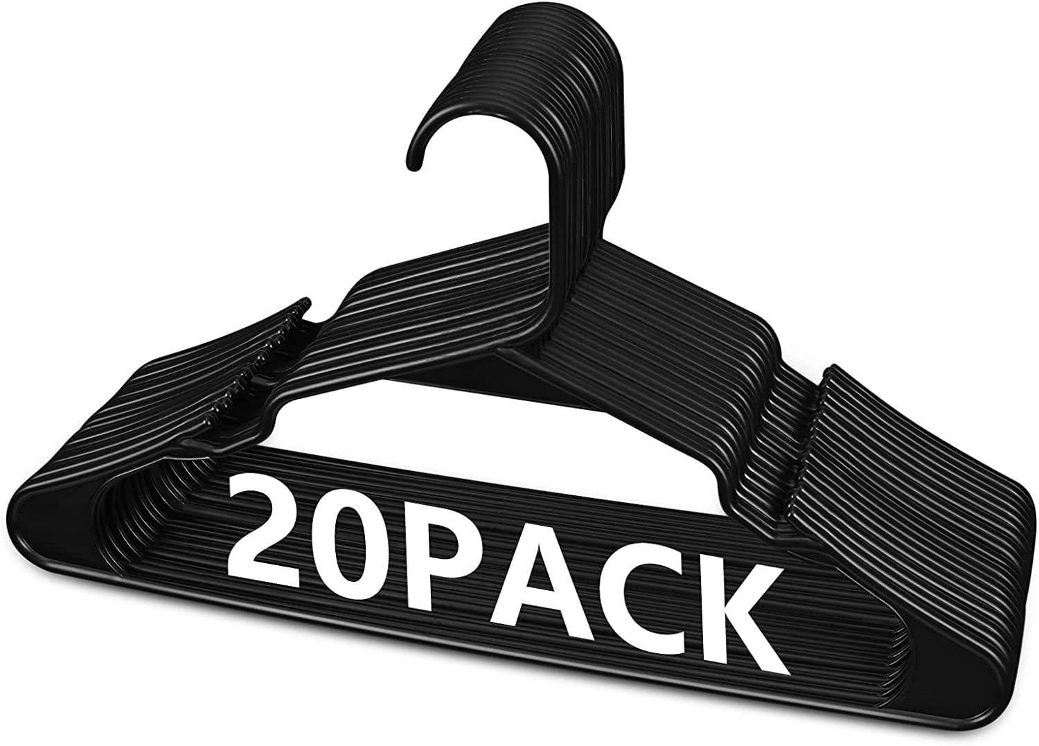 Ktinnead Hangers 20 Pack, Plastic Black Notched Coat Hanger Space