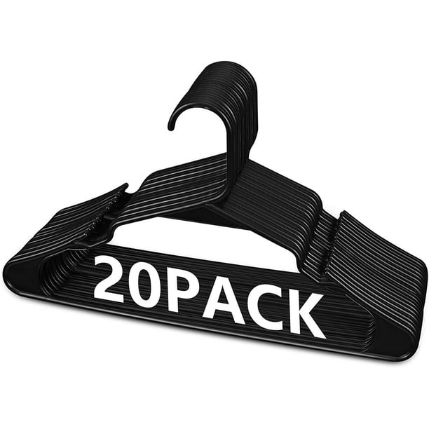 Ktinnead Hangers 20 Pack, Plastic Black Notched Coat Hanger Space