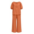 thumbnail image 5 of SONXAHE Tie Neck Puff Sleeve Two Piece Set for Women Elastic Waist Daily Urban Matching Pant Suit, 5 of 6