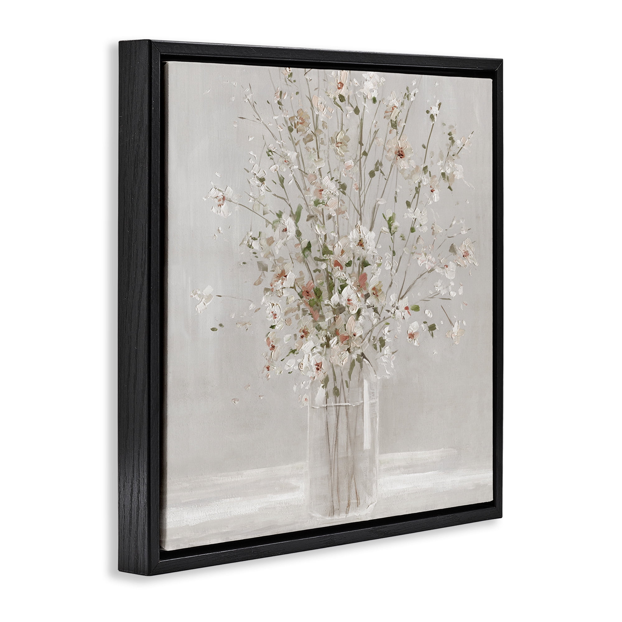 Stupell Industries Neutral Flower Vase Arrangement Botanical & Floral Painting Black Floater Framed Canvas Art Print Wall Art, 25 x 25