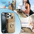 thumbnail image 6 of Designed for iPhone 14 Back Wallet Case with Card Holder Slots, [Rotatable Ring Holder Stand & Secure Grip Ring] [RFID Blocking PU Leather Protection] Shockproof Protective Cover, Khaki, 6 of 12