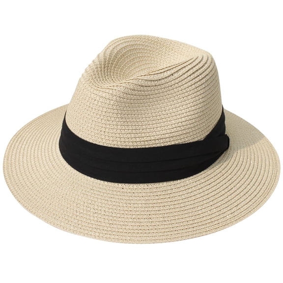 Women Wide Brim Straw Panama Roll up Hat Fedora Beach Sun Hat UPF50