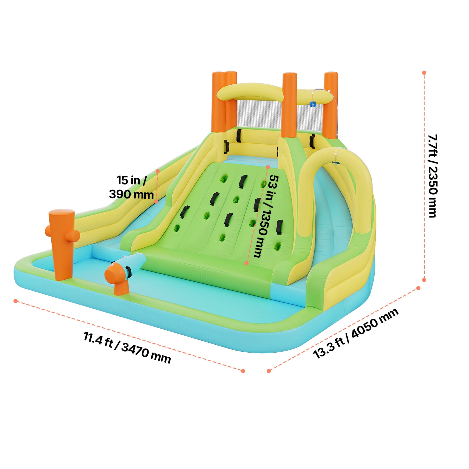 VEVOR Inflatable Bounce House, 13.3 x 11.4 x 8.4 ft Inflatable Bounce House Water Slide, Bouncer Castle with Climbing Wall, Double Tall Slides, Splash Pool & Mini Soccer, for 3 to 4 Kids Ages 3 to 8