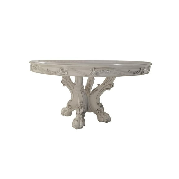 Acme Dresden Round Dining Table with Pedestal Base in Bone White, Indoor