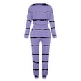 thumbnail image 5 of lcziwo Jogging Suits for Women 2 Piece Set Workout Drawstring Track Pant with Pockets Striped Crewneck Sweatshirt Pants Set 2025 Purple S, 5 of 5