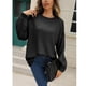 thumbnail image 2 of Suéter de punto acanalado con cuello redondo para mujer Otoño Invierno Suelto Casual Color puro Suéter para ir de compras Negro M, 2 of 4