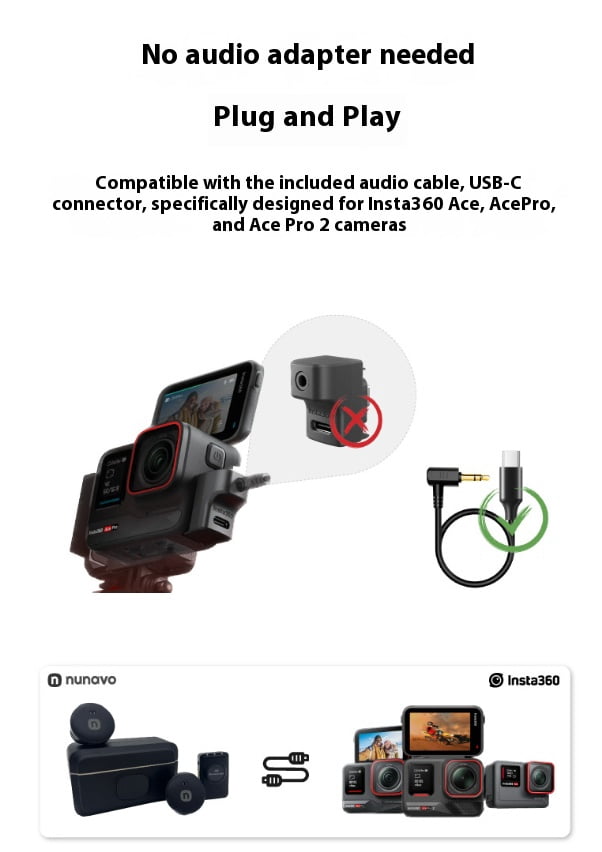 Wireless Lavalier Mic for Insta360 Ace Pro 2 - Bigcan Clip-On USB-C Microphone System for Action Cameras and Smartphones, DSP Noise Cancelling, 30h Battery Life, Magnetic Wearable Design