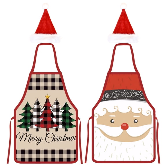HonorHut Christmas Aprons for Women Adjustable Waterproof Pinny Adults Kitchen Cooking Apron with Christmas Hat Durable Decorative Pinafore 28x20Inch Black White