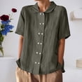 thumbnail image 2 of FUYUDY Women'S Linen Blouse Short Sleeve Loose Fit Solid Color Double Open Front Lapel Shirt Comfortable Breathable Female Top For Summer Beach And Daily Wear,Grey,L, 2 of 5