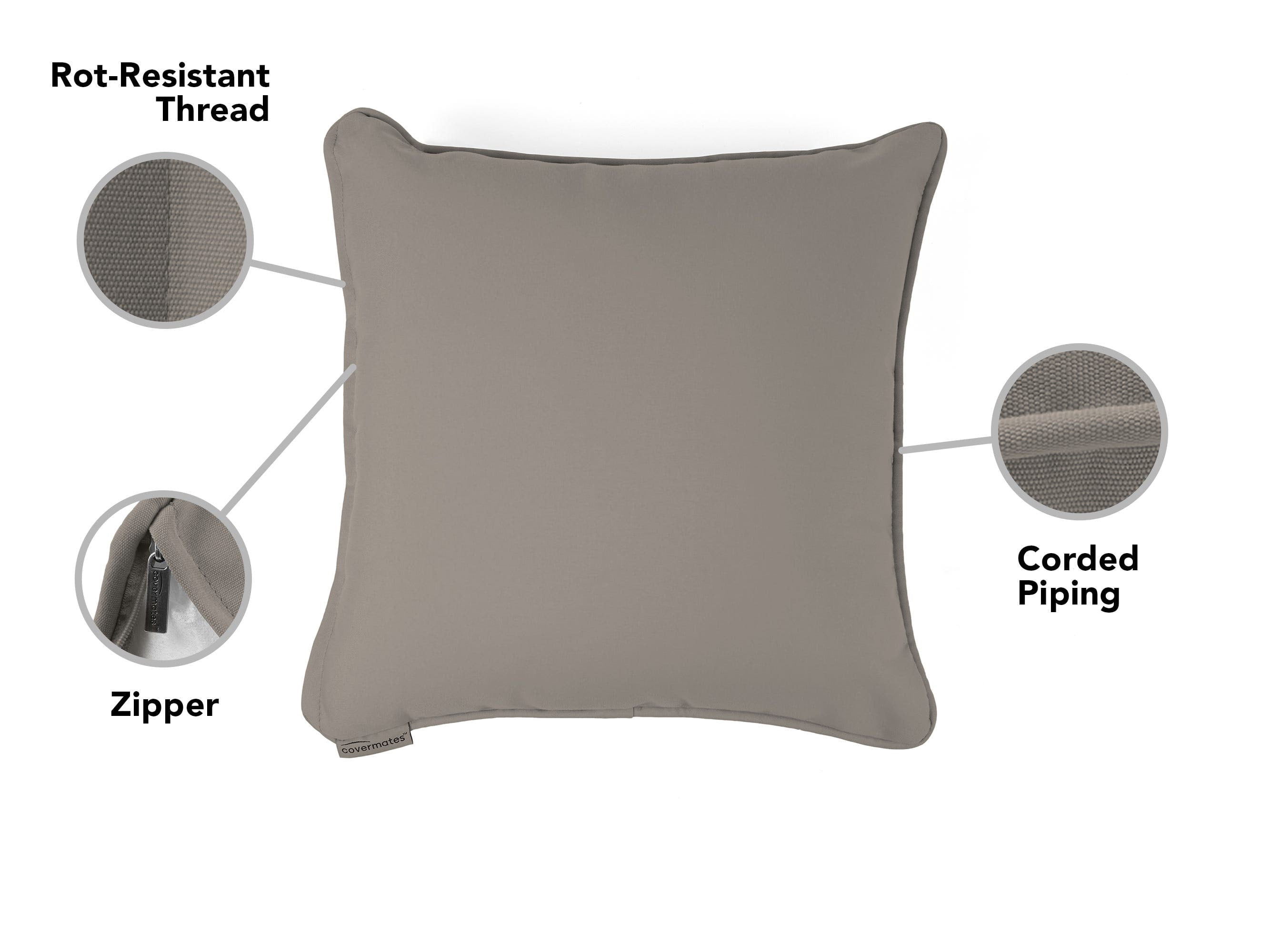 Covermates Throw Pillow - Weather Resistant, Full Side Zipper, LuxeGuard Collection, Dove