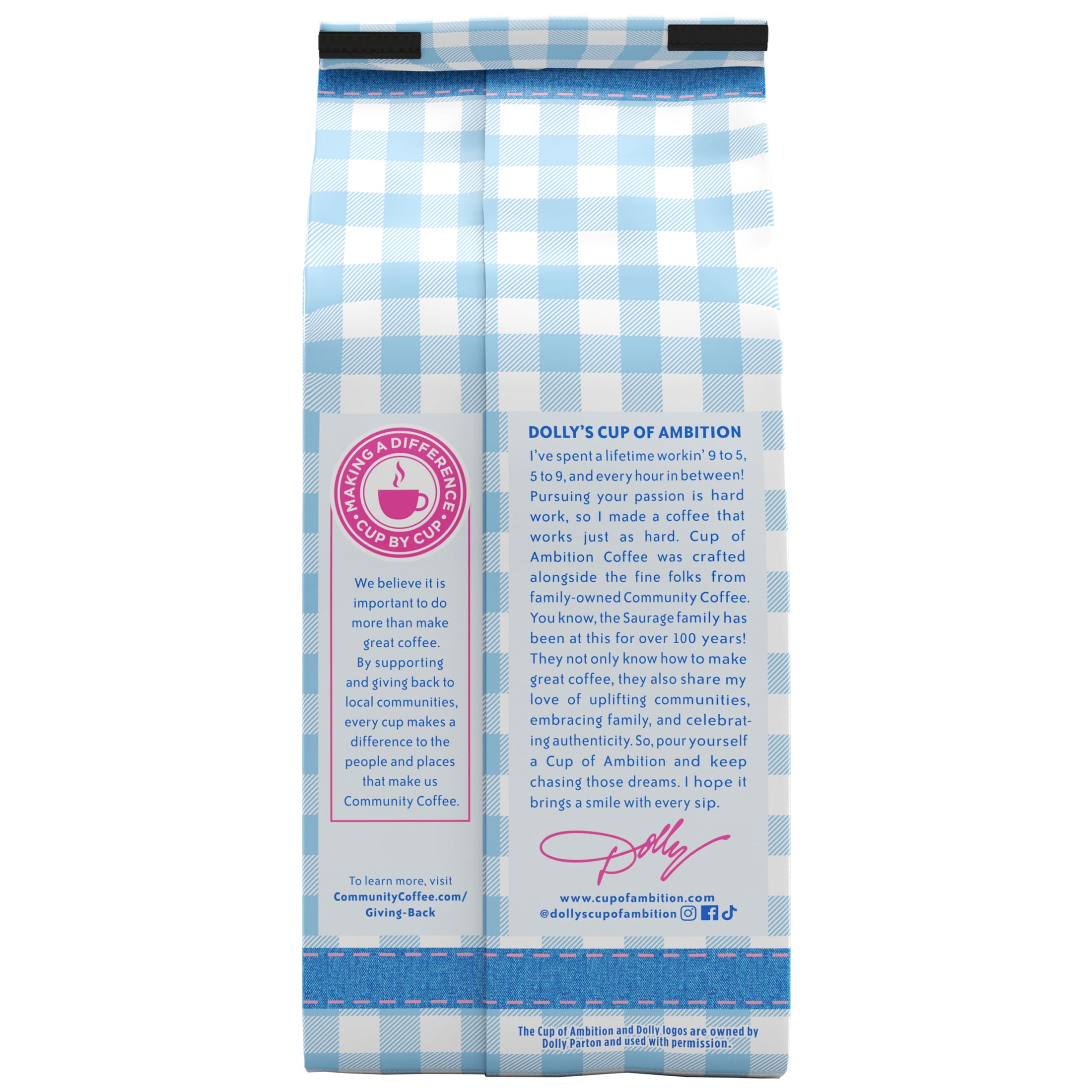 Dolly Parton’s Cup of Ambition™ with Community Coffee® Dark Roast Ground 12 Ounce Gable Top