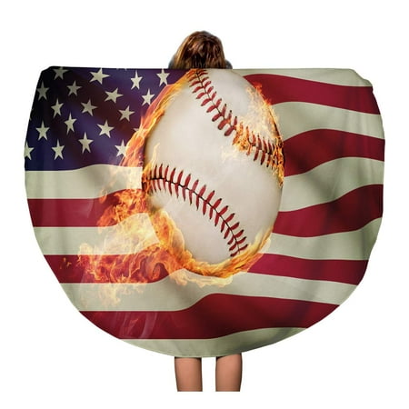 Travel Ball Series - LADDKA 60 inch Round Beach Towel Blanket Baseball Ball Flag on Series USA United States Travel Circle Circular Towels Mat Tapestry Beach Throw