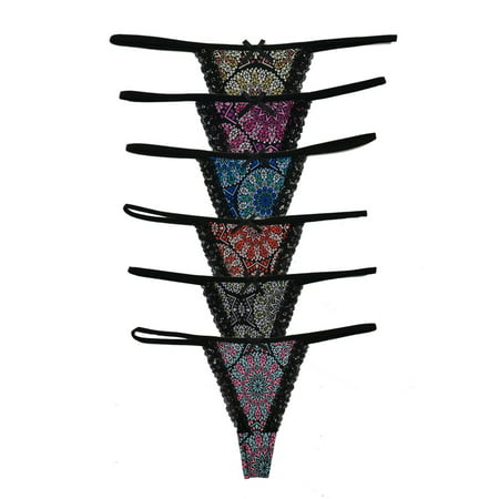 Women's Diamond Flower Print String Thongs (6 Pack)