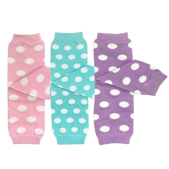 Wrapables® Baby 3-Pair Leg Warmers O/S Pastel Dots in Pink, Aqua, Lavender
