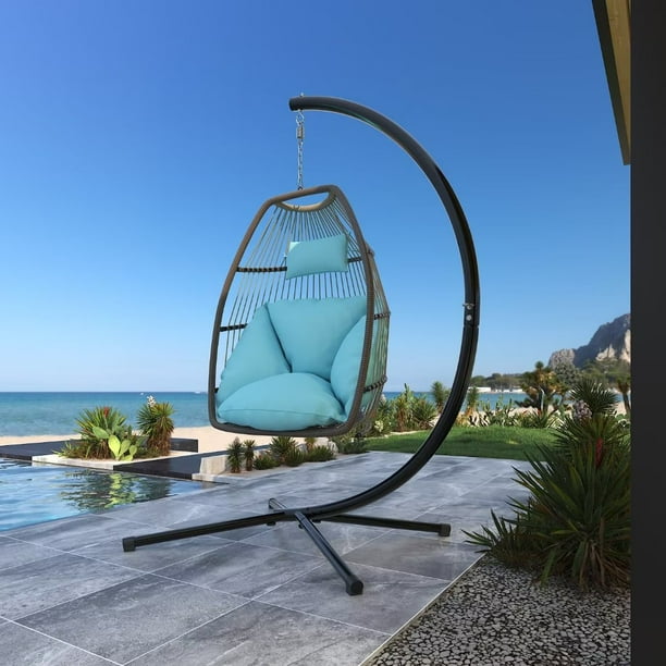Vineego Indoor Outdoor Patio Wicker Hanging Chair Swing Hammock Egg
