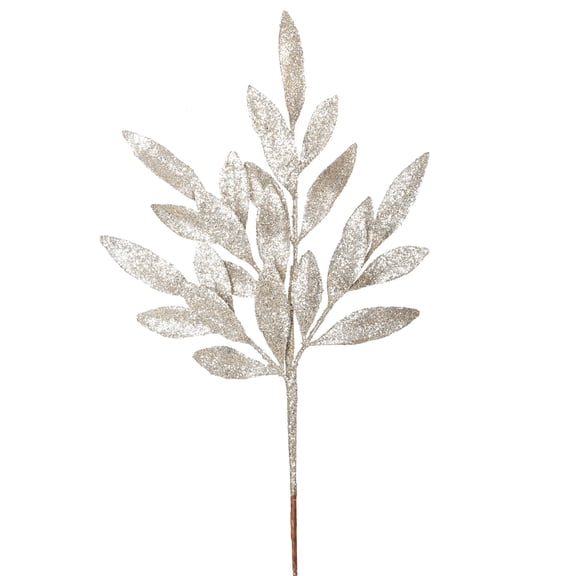 Vickerman 22" Champagne Glitter BayLeaf Artificial Christmas Spray. Includes 12 sprays per pack.