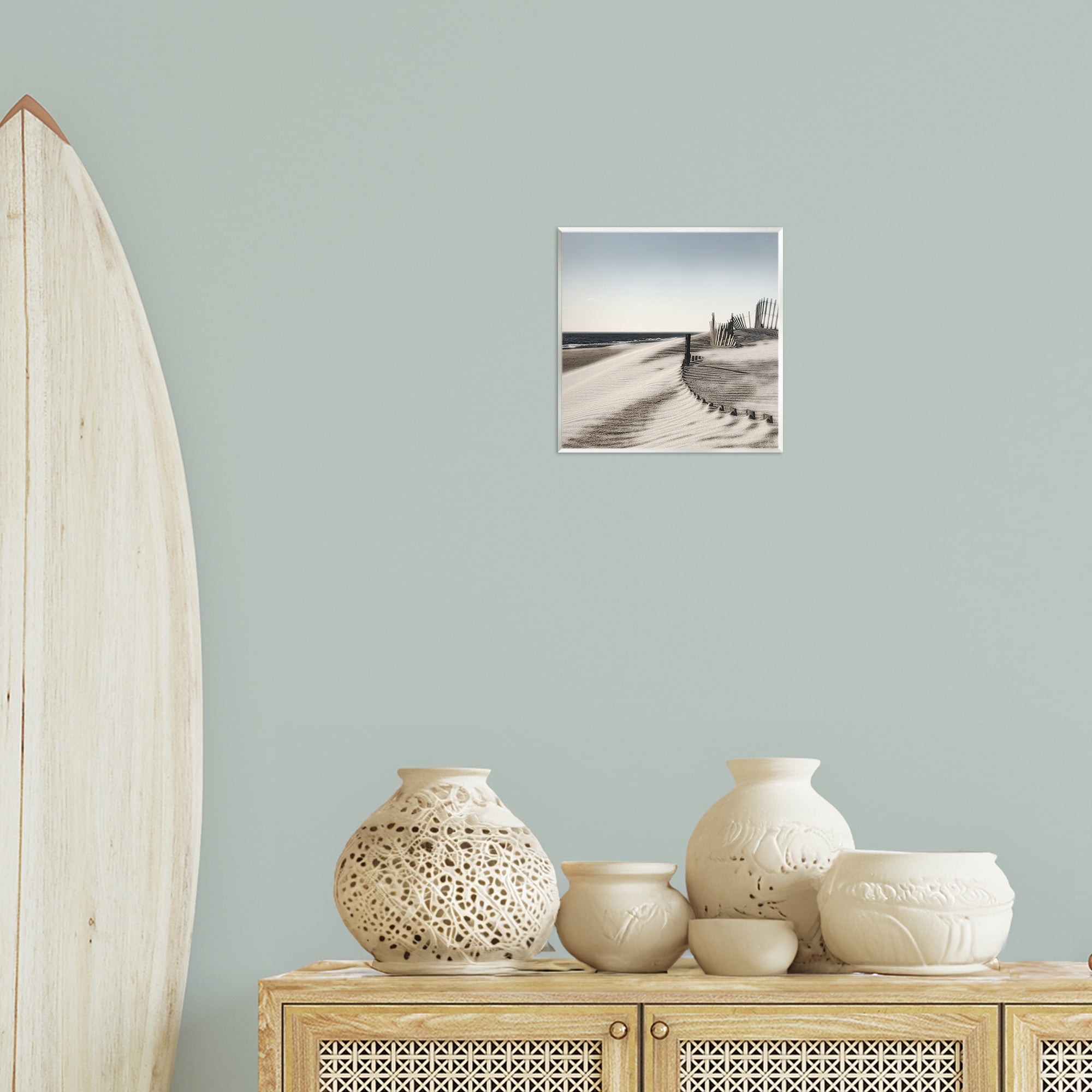 Stupell Industries Rippled Beach Fence Landscape Painting Unframed Art Print Wall Art, 12 x 12