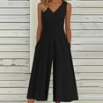 thumbnail image 2 of Miqool Women's Summer Jumpsuits Dressy Casual Sleeveless V Neck Wide Leg Long Pants Romper Vacation Beach One Piece Outfits with Pockets, 2 of 5