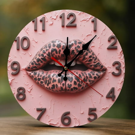 Wall Clock Decorative - Leopard Lips Pop Art Print 2D Vintage Wall Clocks Battery Operated Silent Non-Ticking for Bedroom, Living Room, Kitchen, Office, Classroom, 10 Inch