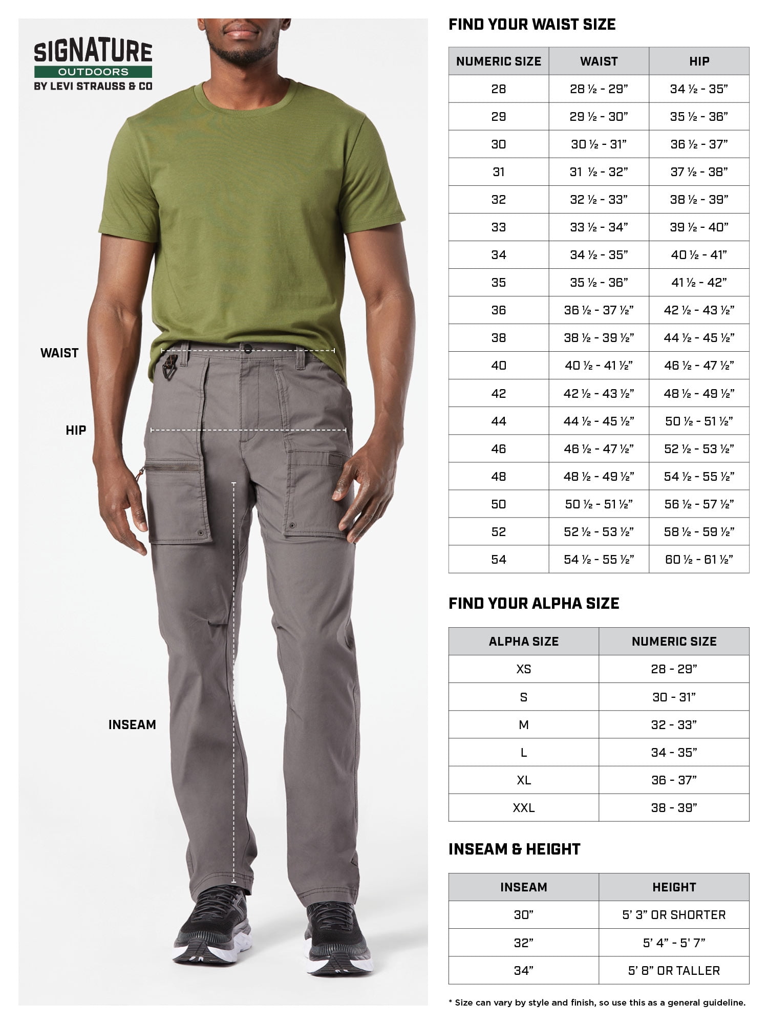 Levi Strauss Signature Men's Outdoor Convertible Hiking Pant Sizes 28x30-42x30