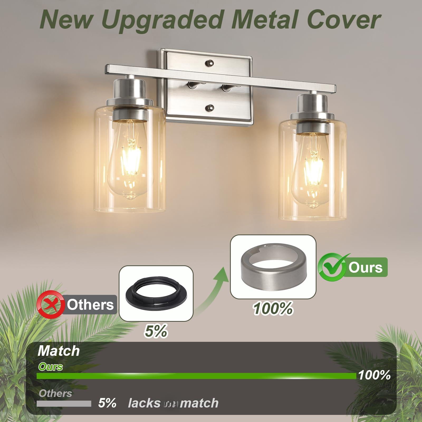 2 Light Bathroom Fixtures  Modern Vanity Lights Over Mirror Brushed Nickel Wall Lamp With Clear Glass For Living Room Cabinet Bedroom Porch