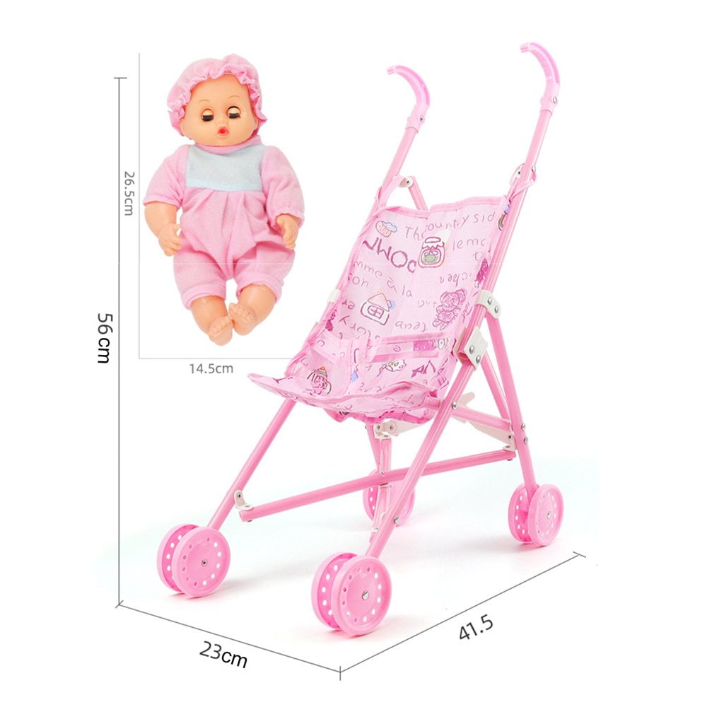 1 Set Doll Stroller Sturdy Easy Fold Lightweight Creative Doll Pram Toy with Baby Doll for Girl