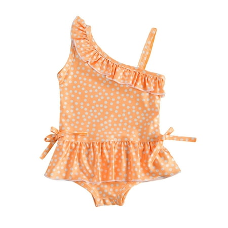

Bagilaanoe Baby Girls One-Piece Swimwear Dot Sleeveless Slant Collar Ruffle Sling Swimsuit