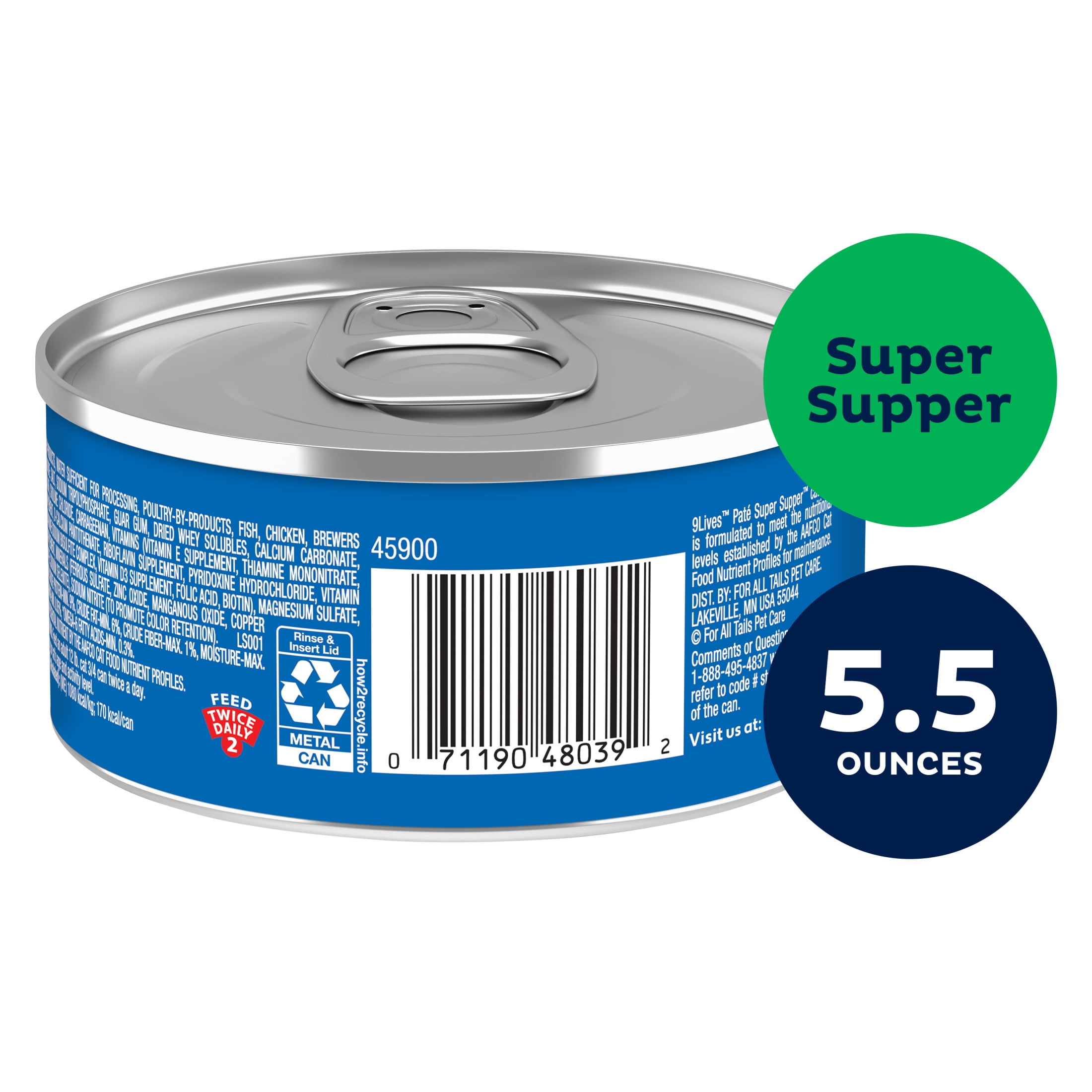 (12 pack) 9Lives Super Supper Paté Wet Cat Food with Real Fish and Chicken, 5.5 oz Can